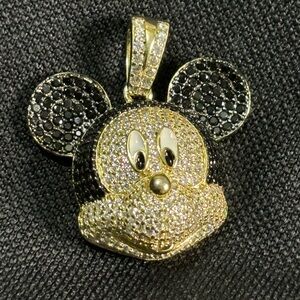 Sterling Silver Gold and Black Rhinestone Mickey Mouse Pendant